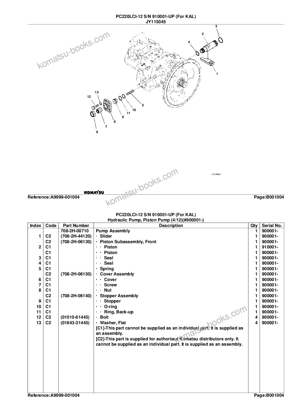 Komatsu PC220LCI-12 S/N 910001-UP (For KAL) Parts catalog cover Page 7