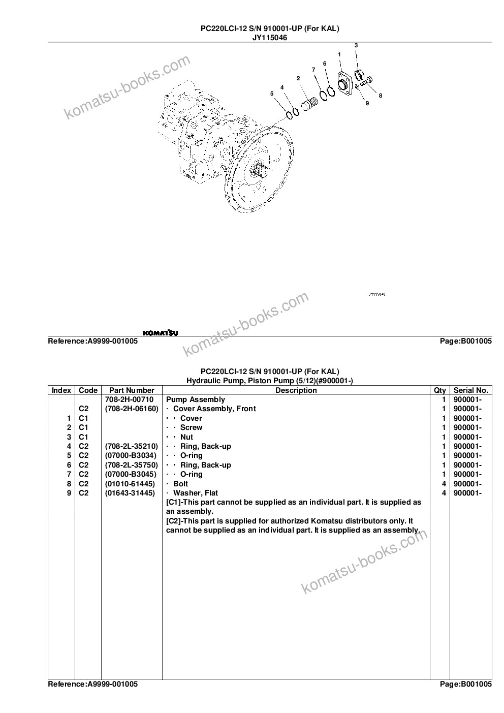 Komatsu PC220LCI-12 S/N 910001-UP (For KAL) Parts catalog cover Page 8