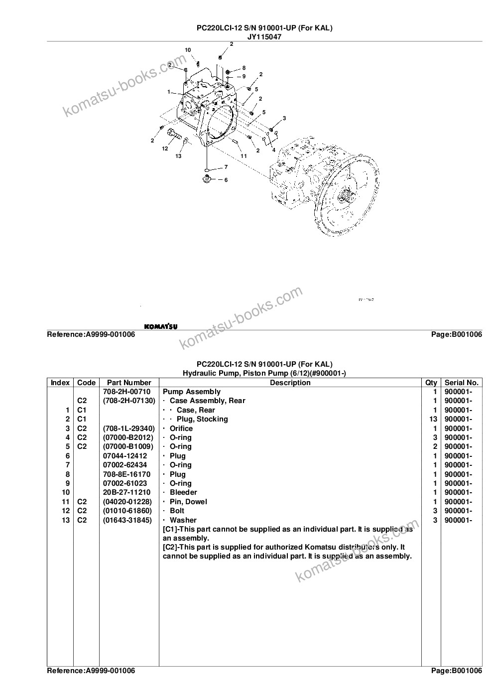 Komatsu PC220LCI-12 S/N 910001-UP (For KAL) Parts catalog cover Page 9