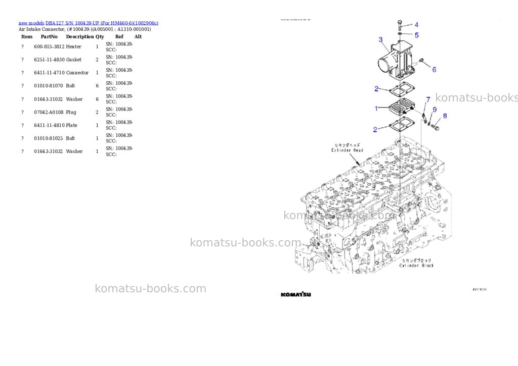 Komatsu DBA127 S/N 100439-UP (For HM460-6) Parts catalog cover Page 6 Komatsu DBA127 S/N 100439-UP (For HM460-6) Parts catalog cover Page 6