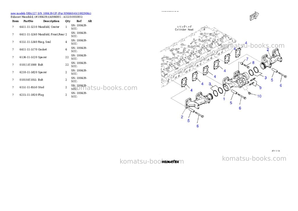 Komatsu DBA127 S/N 100439-UP (For HM460-6) Parts catalog cover Page 7 Komatsu DBA127 S/N 100439-UP (For HM460-6) Parts catalog cover Page 7
