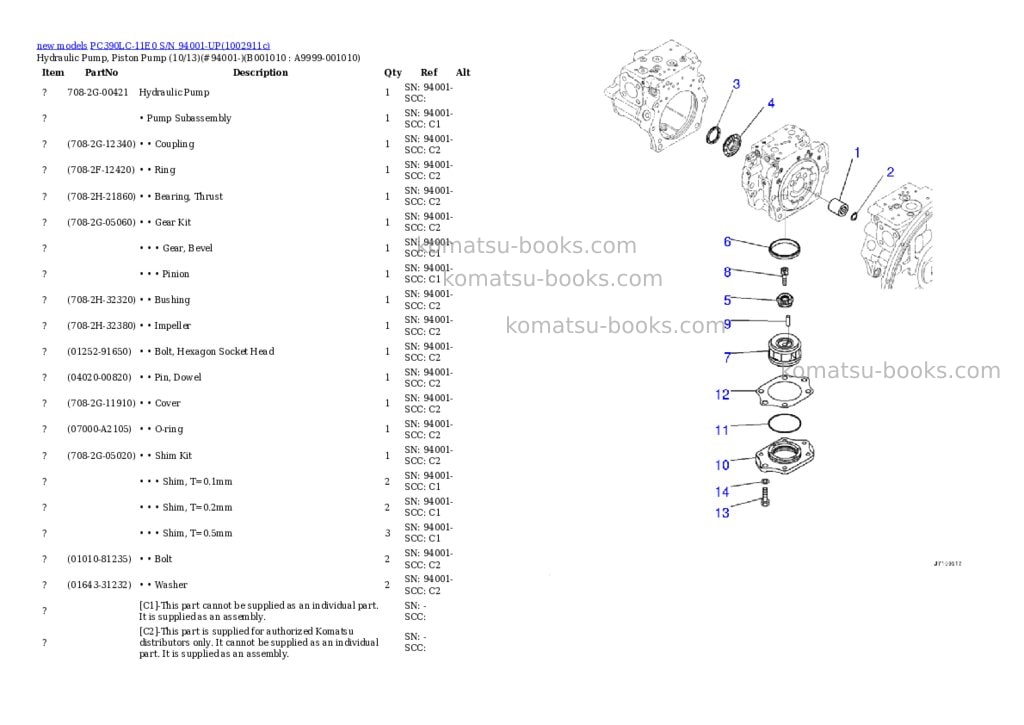Komatsu PC390LC-11E0 S/N 94001-UP Parts catalog cover Page 10 Komatsu PC390LC-11E0 S/N 94001-UP Parts catalog cover Page 10