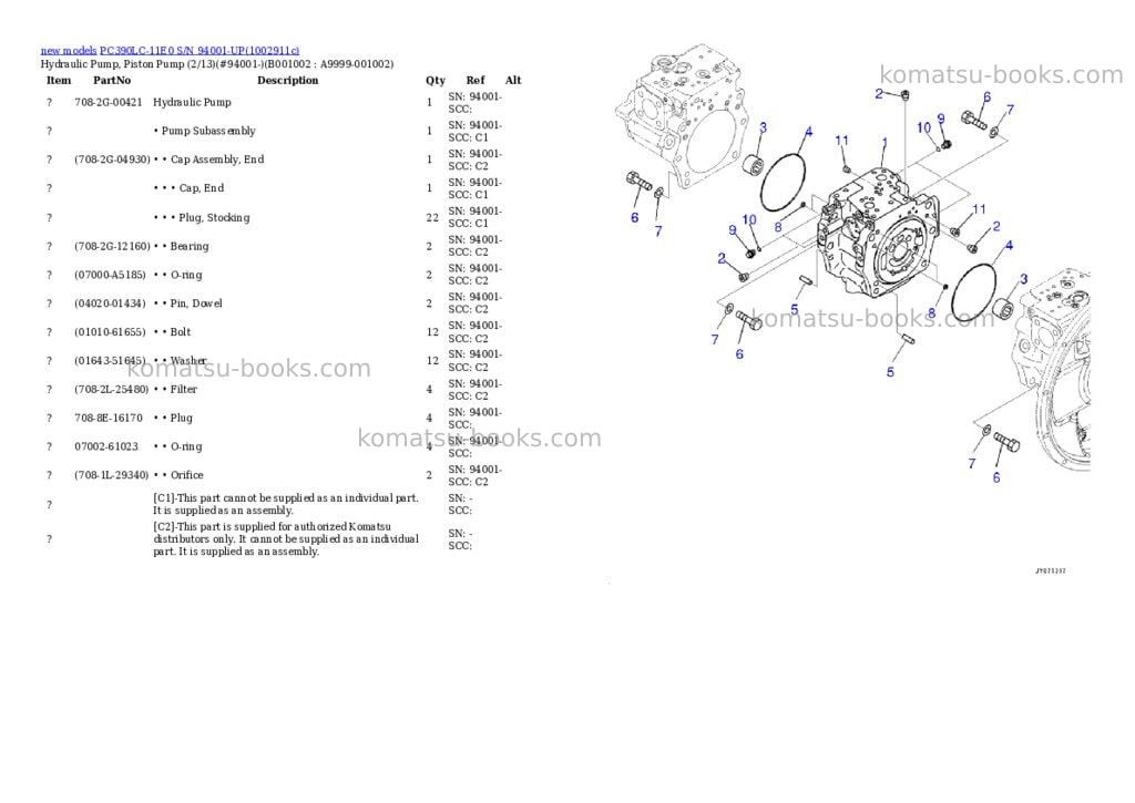 Komatsu PC390LC-11E0 S/N 94001-UP Parts catalog cover Page 2 Komatsu PC390LC-11E0 S/N 94001-UP Parts catalog cover Page 2