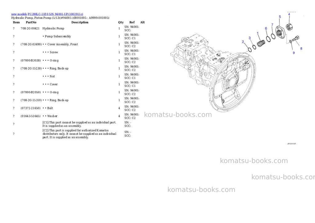 Komatsu PC390LC-11E0 S/N 94001-UP Parts catalog cover Page 5 Komatsu PC390LC-11E0 S/N 94001-UP Parts catalog cover Page 5