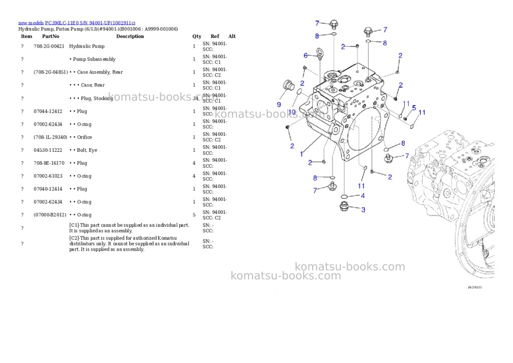 Komatsu PC390LC-11E0 S/N 94001-UP Parts catalog cover Page 6 Komatsu PC390LC-11E0 S/N 94001-UP Parts catalog cover Page 6
