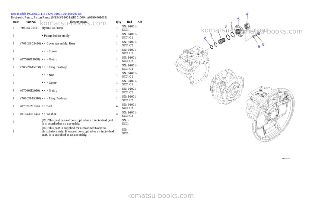 Komatsu PC390LC-11E0 S/N 94001-UP Parts catalog cover Page 9 Komatsu PC390LC-11E0 S/N 94001-UP Parts catalog cover Page 9