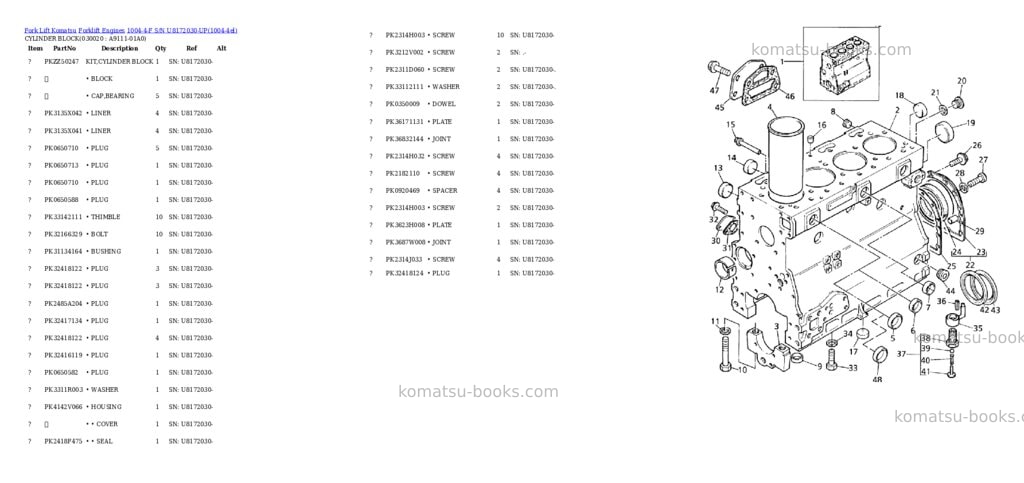 Komatsu 1004-4-f s/n u8172030-up Parts catalog cover Komatsu 1004-4-f s/n u8172030-up Parts catalog cover
