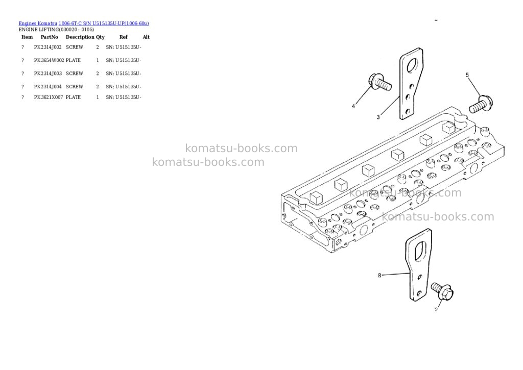 Komatsu 1006-6t-c s/n u515135u-up Parts catalog cover Komatsu 1006-6t-c s/n u515135u-up Parts catalog cover