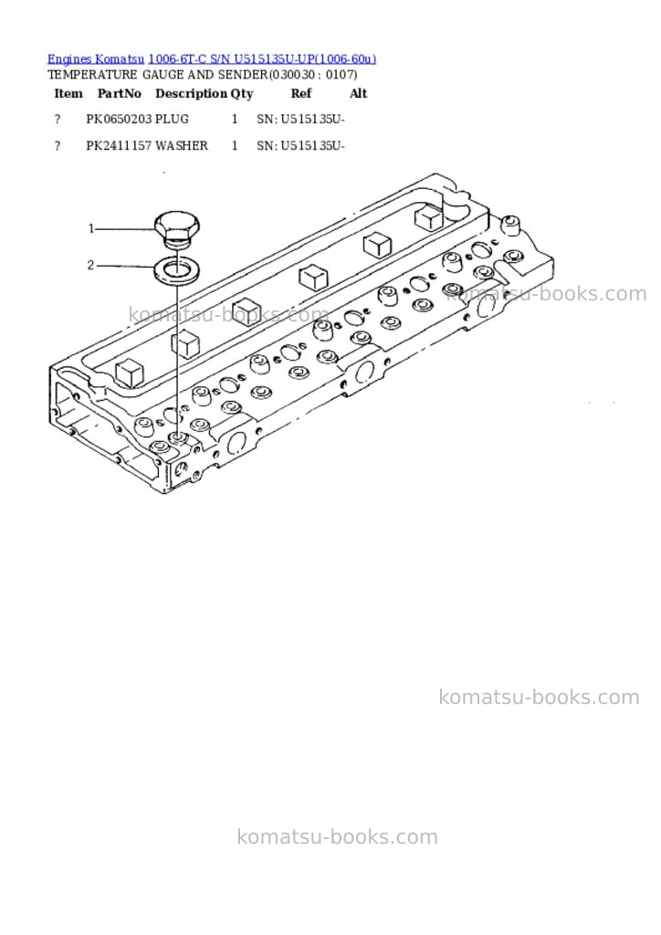 Komatsu 1006-6t-c s/n u515135u-up Parts catalog cover Page 2 Komatsu 1006-6t-c s/n u515135u-up Parts catalog cover Page 2
