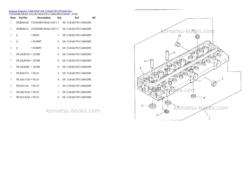 Komatsu 1006-6tlr s/n u545837w-up Parts catalog cover