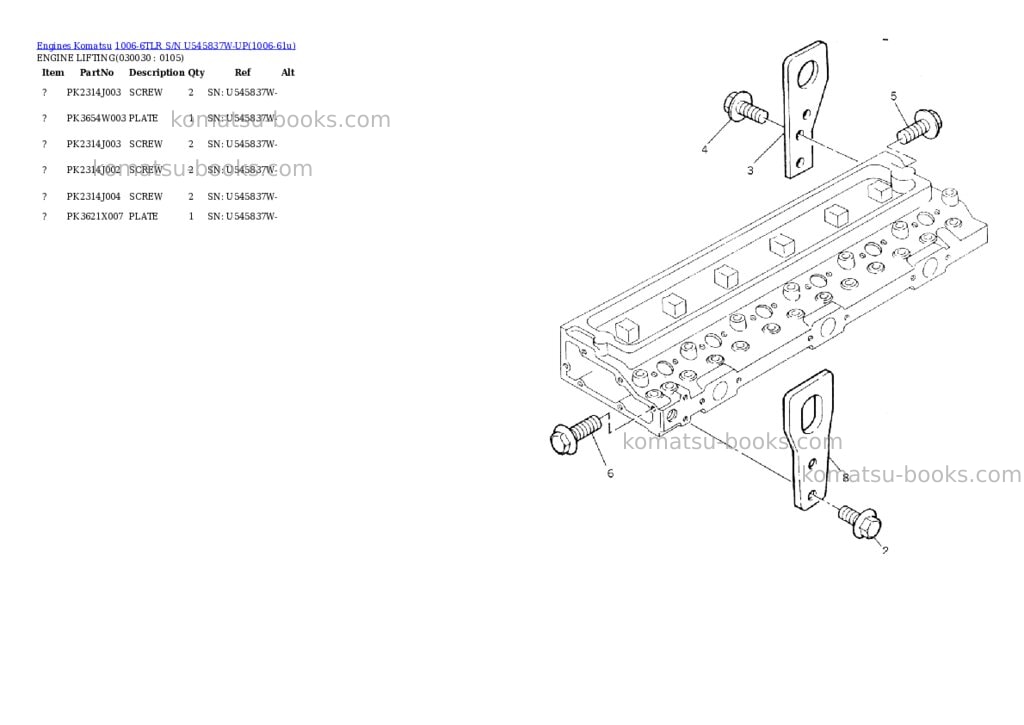Komatsu 1006-6tlr s/n u545837w-up Parts catalog cover Page 2