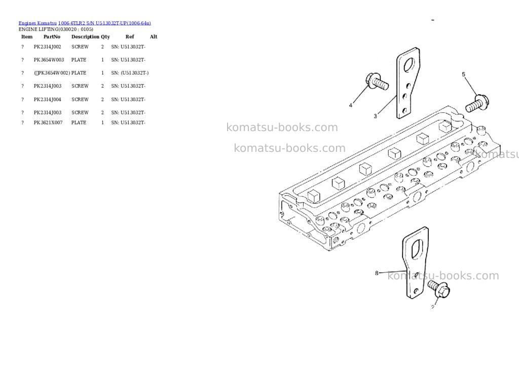 Komatsu 1006-6tlr2 s/n u513032t-up Parts catalog cover Komatsu 1006-6tlr2 s/n u513032t-up Parts catalog cover