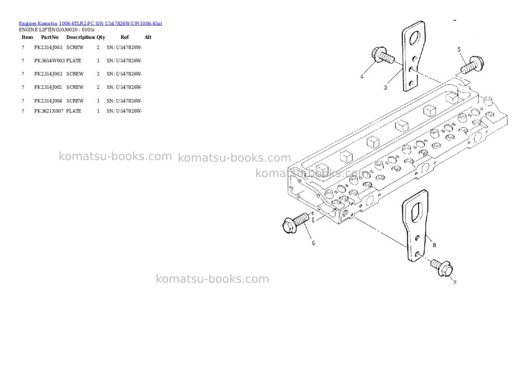 Komatsu 1006-6tlr2-pc s/n u547826w-up Parts catalog cover Komatsu 1006-6tlr2-pc s/n u547826w-up Parts catalog cover