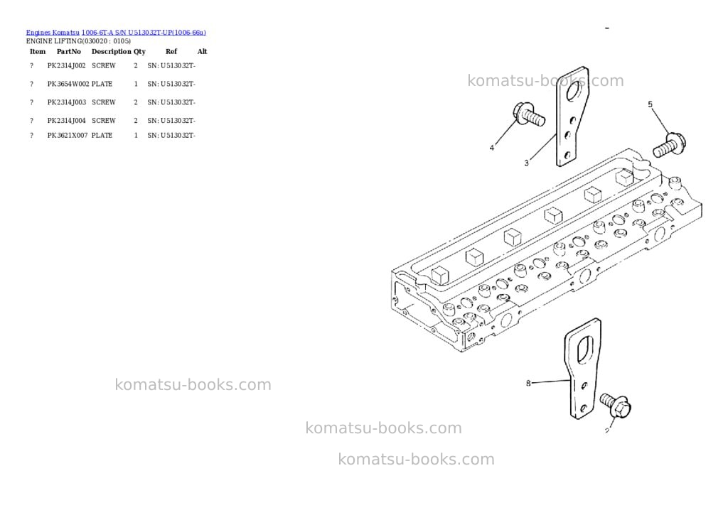 Komatsu 1006-6t-a s/n u513032t-up Parts catalog cover Komatsu 1006-6t-a s/n u513032t-up Parts catalog cover
