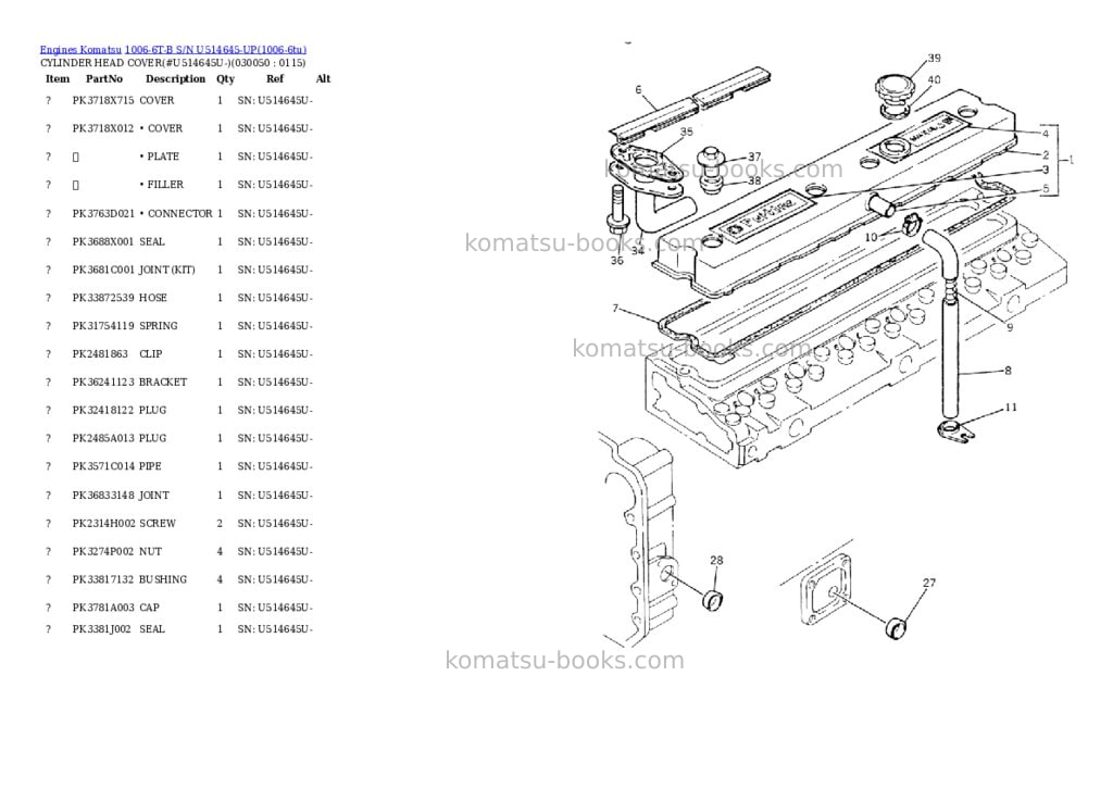 Komatsu 1006-6t-b s/n u514645-up Parts catalog cover Page 4