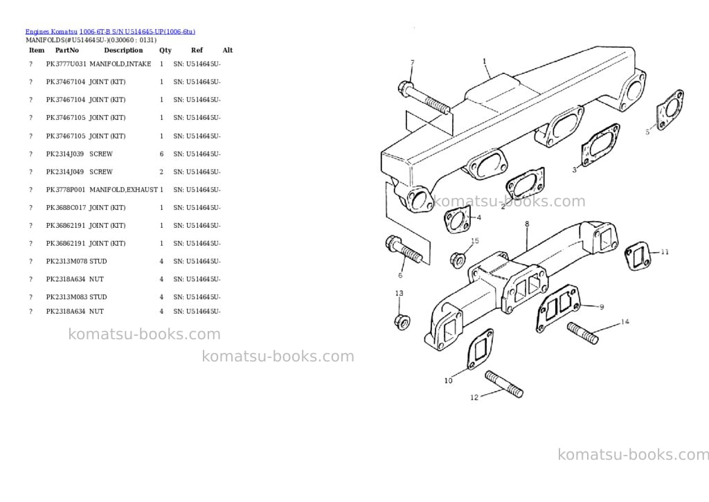 Komatsu 1006-6t-b s/n u514645-up Parts catalog cover Page 5