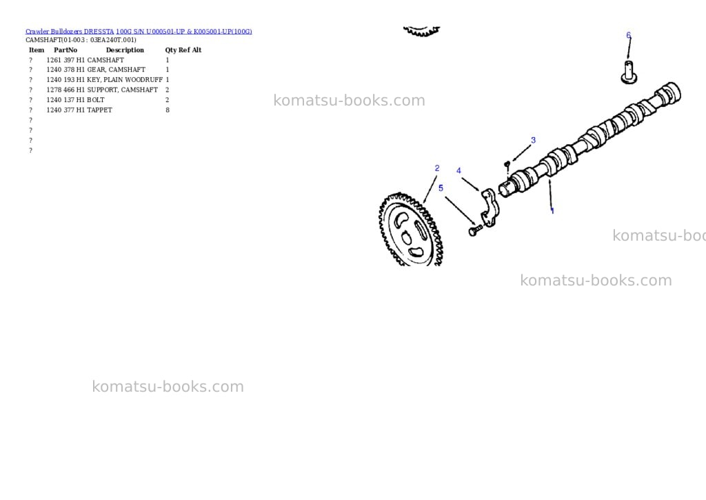 Komatsu 100g s/n u000501-up & k005001-up Parts catalog cover Komatsu 100g s/n u000501-up & k005001-up Parts catalog cover