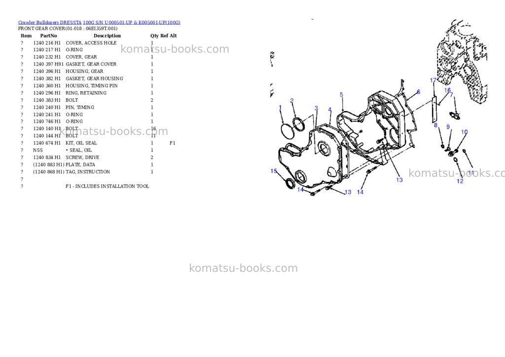 Komatsu 100g s/n u000501-up & k005001-up Parts catalog cover Page 10 Komatsu 100g s/n u000501-up & k005001-up Parts catalog cover Page 10
