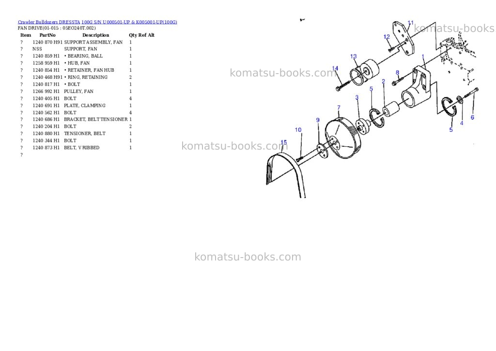 Komatsu 100g s/n u000501-up & k005001-up Parts catalog cover Page 7 Komatsu 100g s/n u000501-up & k005001-up Parts catalog cover Page 7