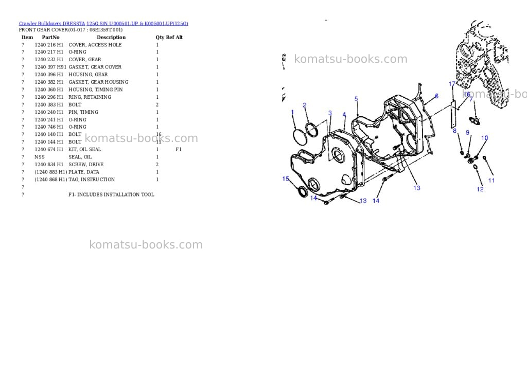 Komatsu 125g s/n u000501-up & k005001-up Parts catalog cover Page 10