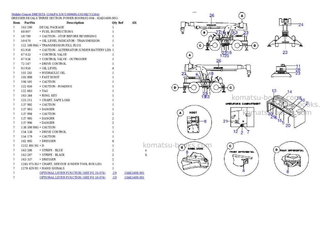 Komatsu 150a/fa s/n u009695-u010827 Parts catalog cover