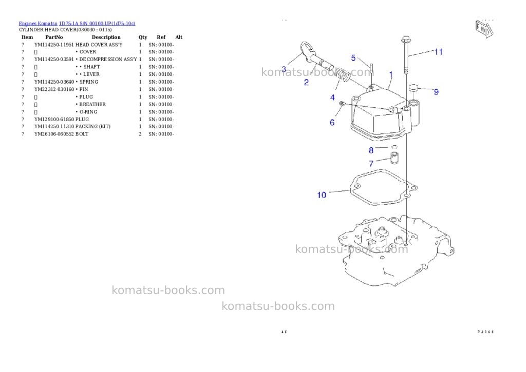 Komatsu 1D75-1A S/N 00100-UP Parts catalog cover Page 2 Komatsu 1D75-1A S/N 00100-UP Parts catalog cover Page 2