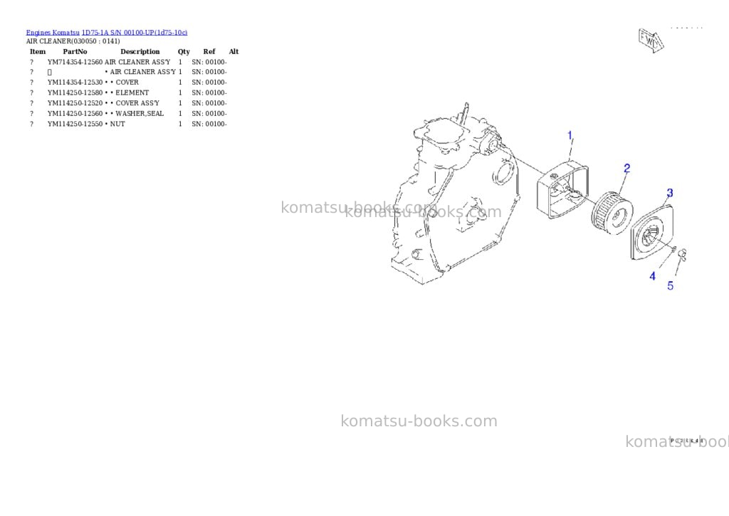 Komatsu 1D75-1A S/N 00100-UP Parts catalog cover Page 4 Komatsu 1D75-1A S/N 00100-UP Parts catalog cover Page 4