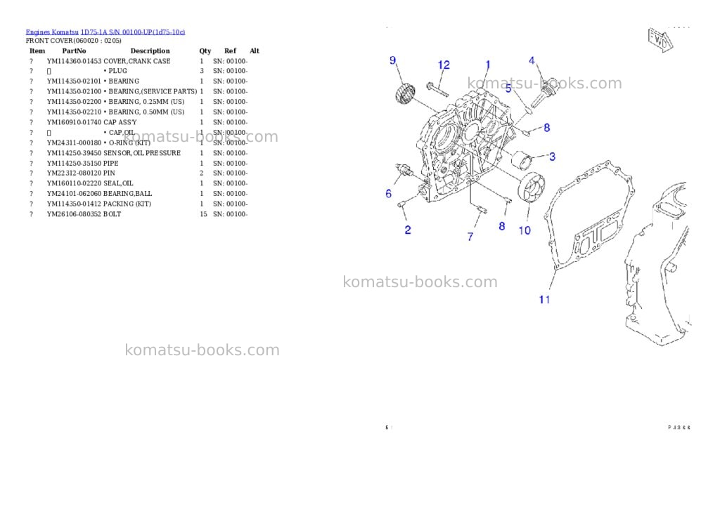 Komatsu 1D75-1A S/N 00100-UP Parts catalog cover Page 7 Komatsu 1D75-1A S/N 00100-UP Parts catalog cover Page 7