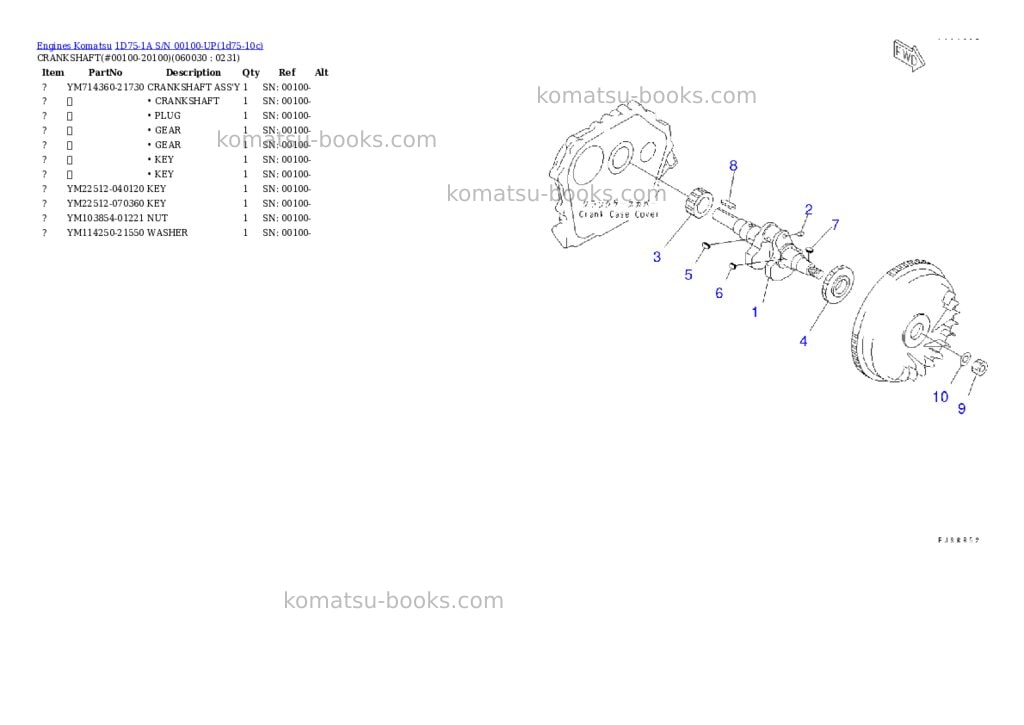 Komatsu 1D75-1A S/N 00100-UP Parts catalog cover Page 8 Komatsu 1D75-1A S/N 00100-UP Parts catalog cover Page 8