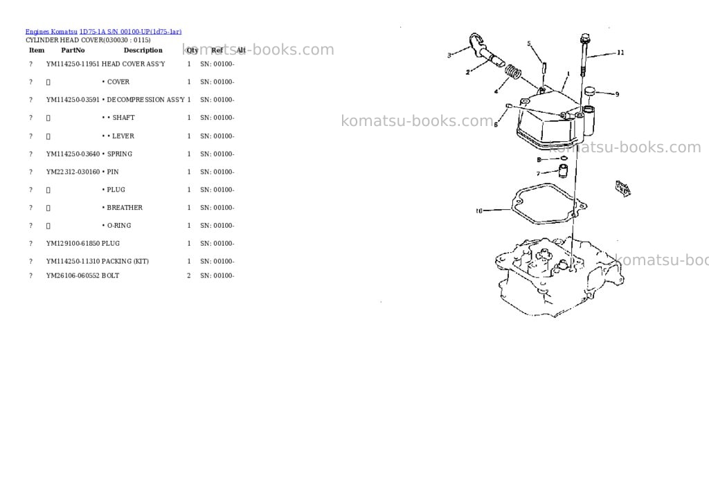 Komatsu 1d75-1a s/n 00100-up Parts catalog cover Page 2 Komatsu 1d75-1a s/n 00100-up Parts catalog cover Page 2