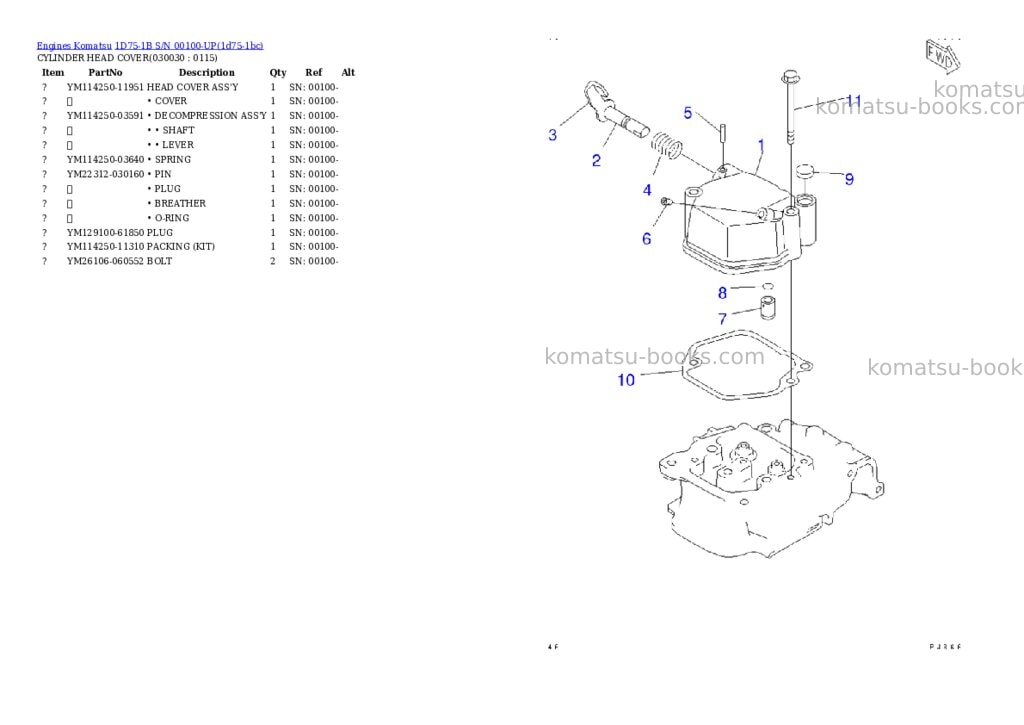 Komatsu 1d75-1b s/n 00100-up Parts catalog cover Page 2 Komatsu 1d75-1b s/n 00100-up Parts catalog cover Page 2