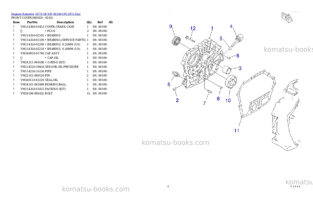Komatsu 1d75-1b s/n 00100-up Parts catalog cover Page 7 Komatsu 1d75-1b s/n 00100-up Parts catalog cover Page 7