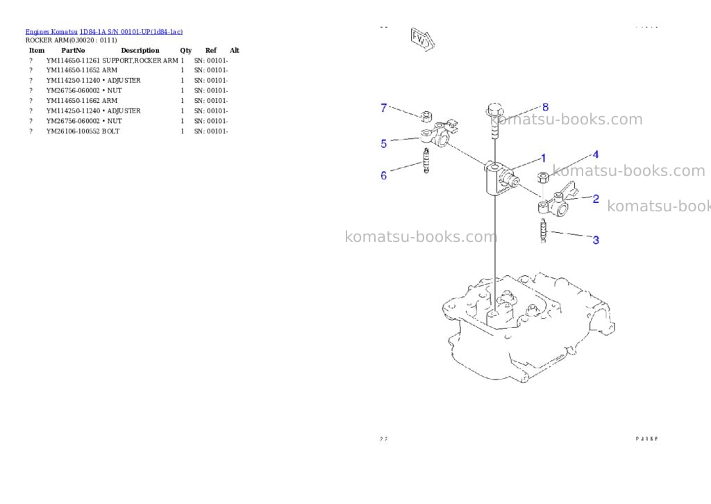 Komatsu 1d84-1a s/n 00101-up Parts catalog cover