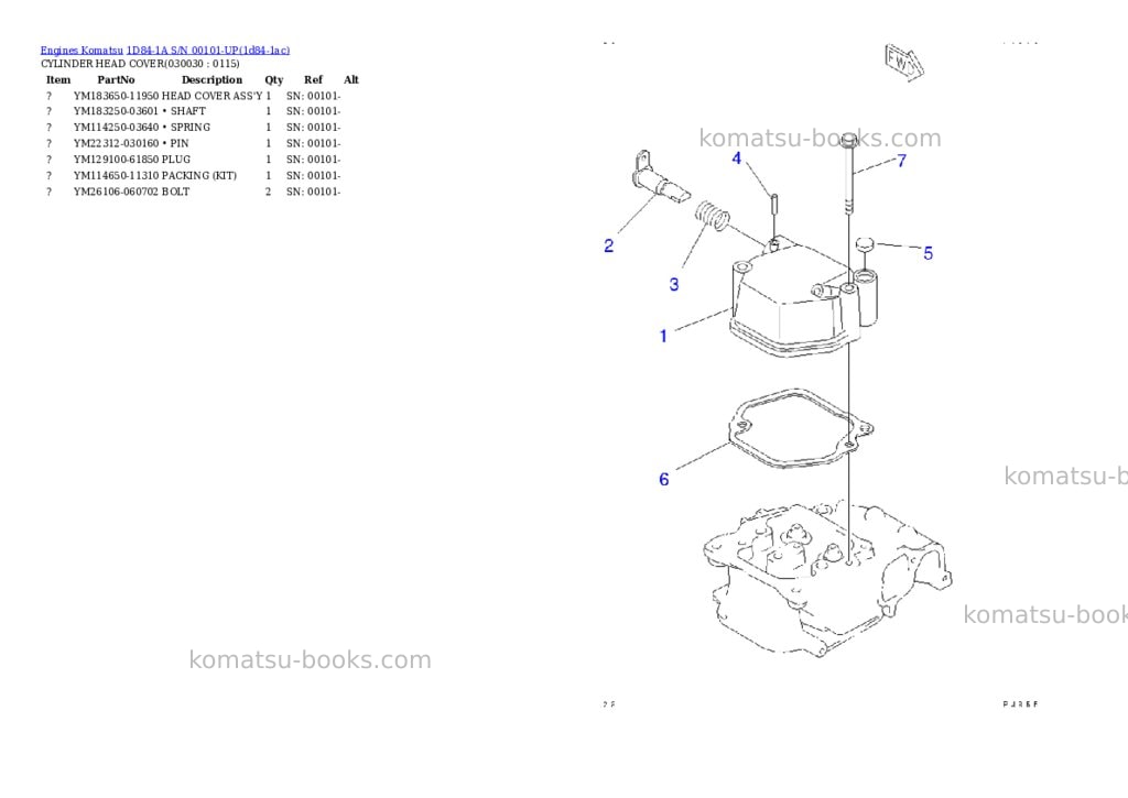 Komatsu 1d84-1a s/n 00101-up Parts catalog cover Page 2