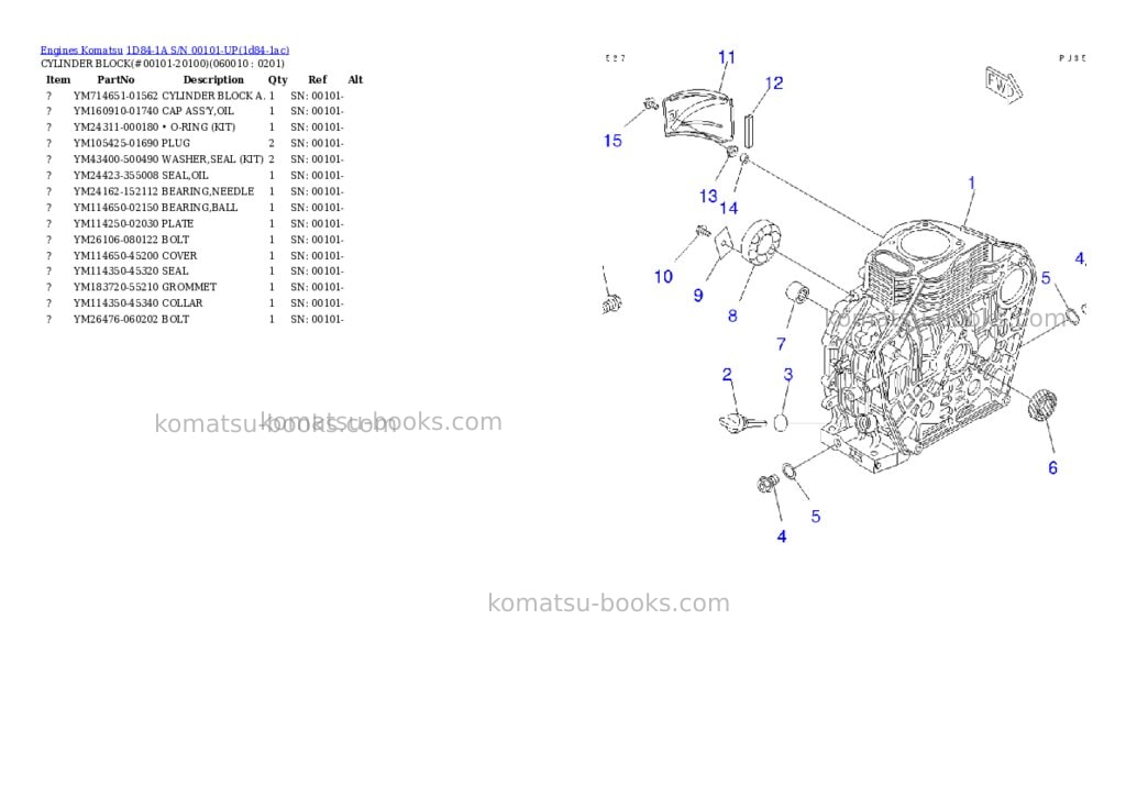 Komatsu 1d84-1a s/n 00101-up Parts catalog cover Page 6