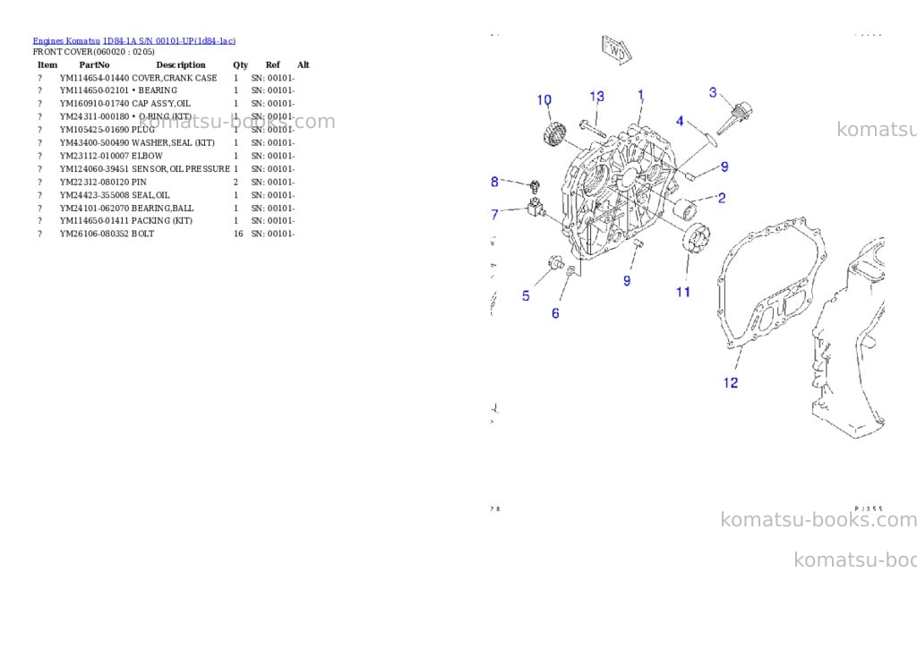 Komatsu 1d84-1a s/n 00101-up Parts catalog cover Page 7