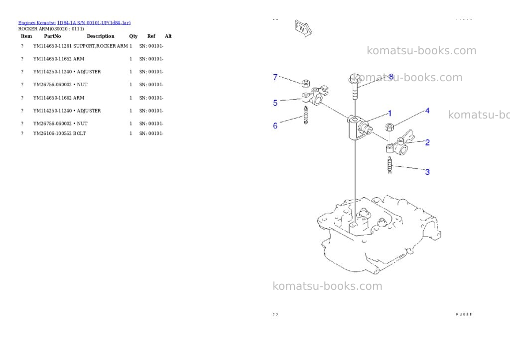 Komatsu 1D84-1A S/N 00101-UP Parts catalog cover
