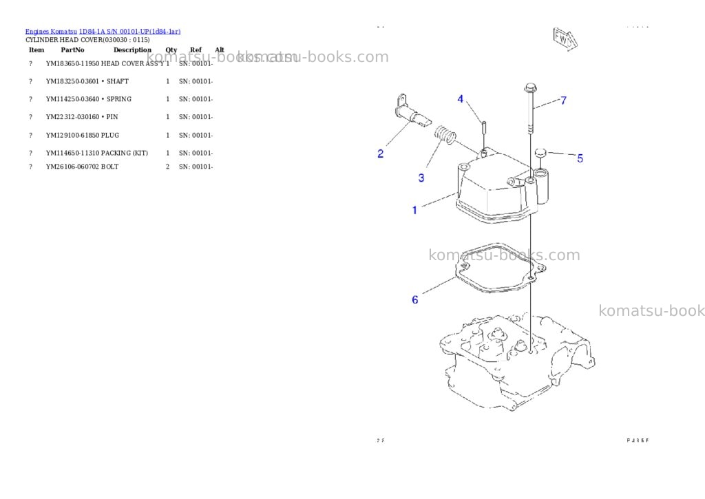 Komatsu 1D84-1A S/N 00101-UP Parts catalog cover Page 2