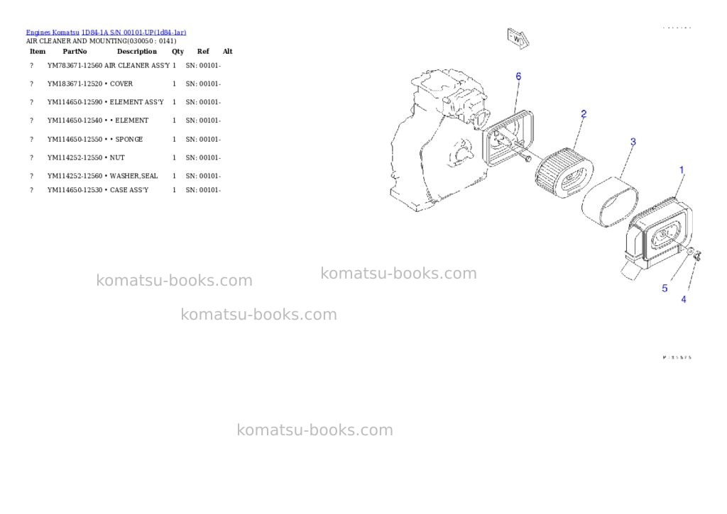 Komatsu 1D84-1A S/N 00101-UP Parts catalog cover Page 4