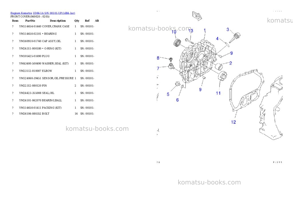 Komatsu 1D84-1A S/N 00101-UP Parts catalog cover Page 7