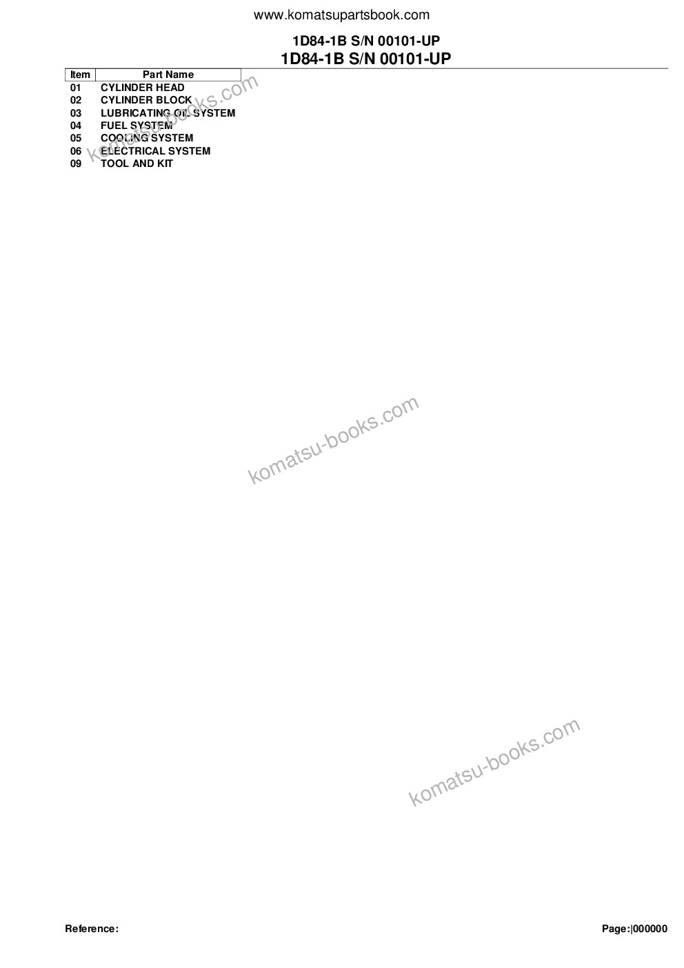 Komatsu 1D84-1B S/N 00101-UP Parts catalog cover