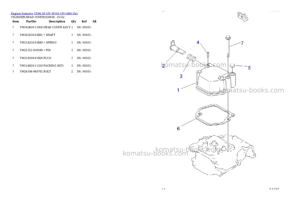 Komatsu 1d84-1b s/n 00101-up Parts catalog cover Page 2