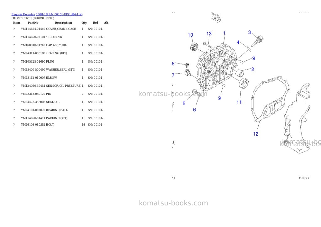Komatsu 1d84-1b s/n 00101-up Parts catalog cover Page 7