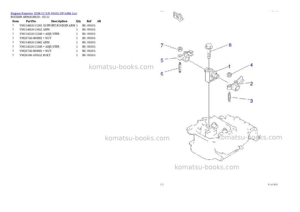 Komatsu 1d84-1c s/n 00101-up Parts catalog cover