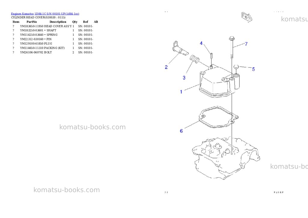 Komatsu 1d84-1c s/n 00101-up Parts catalog cover Page 2