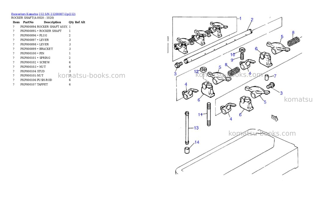 Komatsu 212 s/n 21200007-up Parts catalog cover Komatsu 212 s/n 21200007-up Parts catalog cover