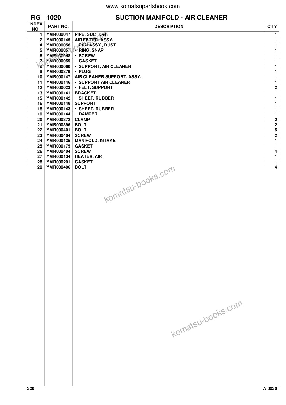 Komatsu 230 s/n 23000014-up Parts catalog cover Page 6
