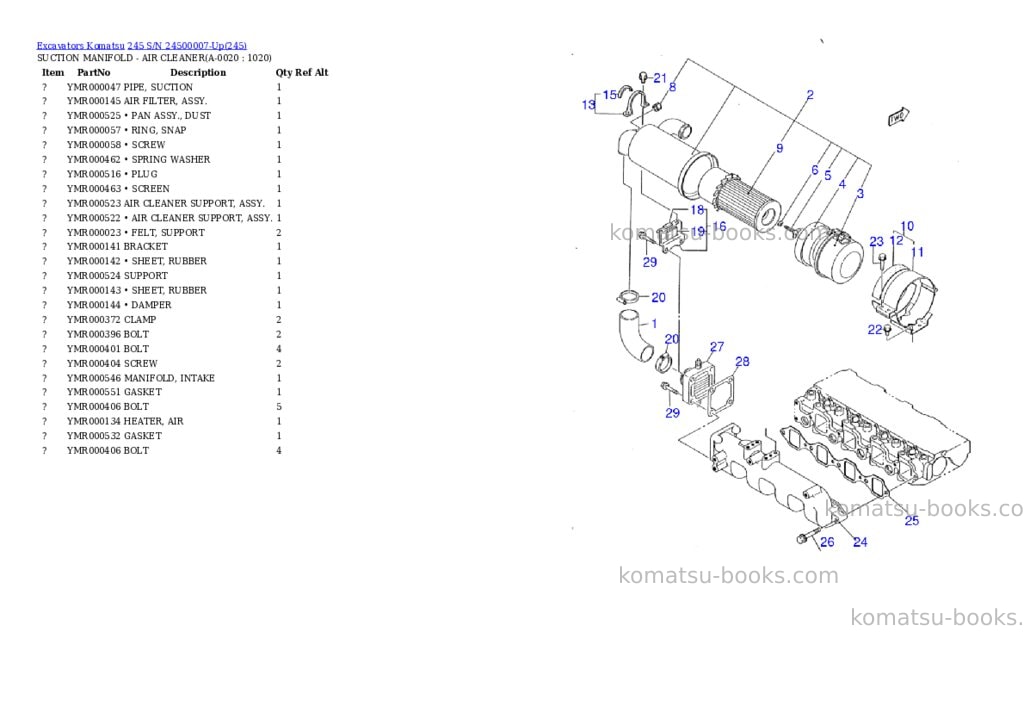 Komatsu 245 s/n 24500007-up Parts catalog cover