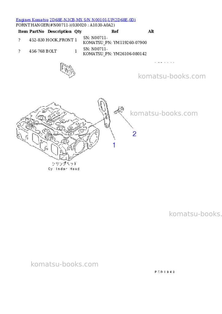 Komatsu 2d68e-n3cb-mx s/n n00101-up Parts catalog cover