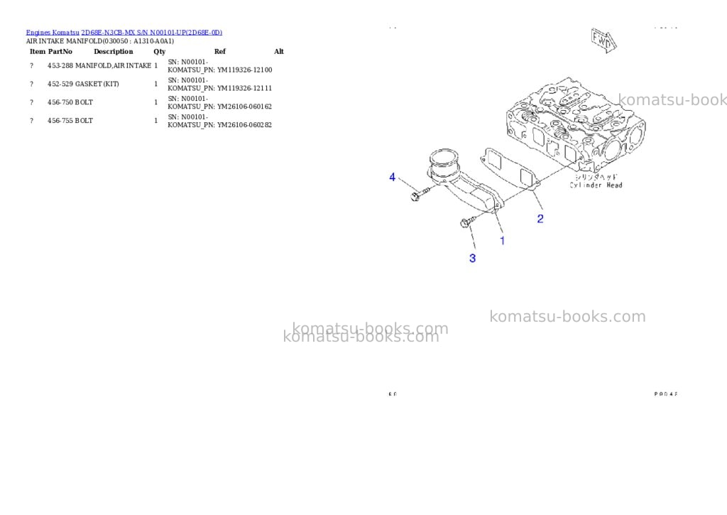 Komatsu 2d68e-n3cb-mx s/n n00101-up Parts catalog cover Page 4